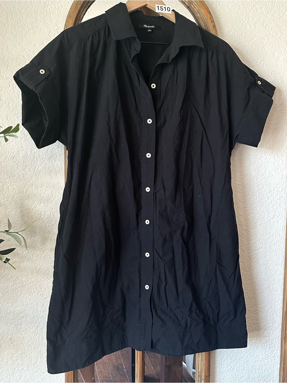 Madewell Black Short Sleeve Button Front Popover Tunic Shirt Size Small